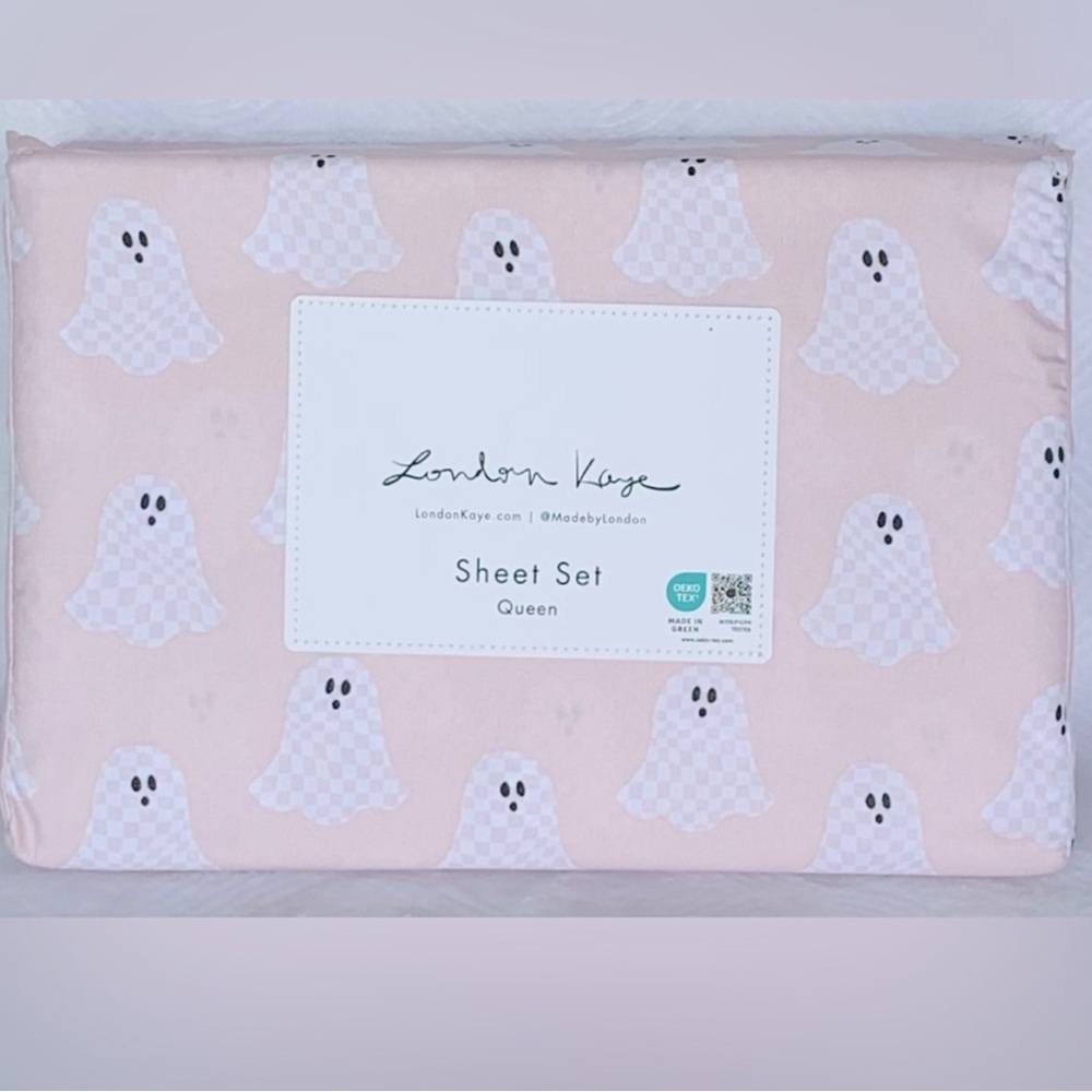 London Kaye Halloween Checkered Ghosts Sheet Set - Queen
